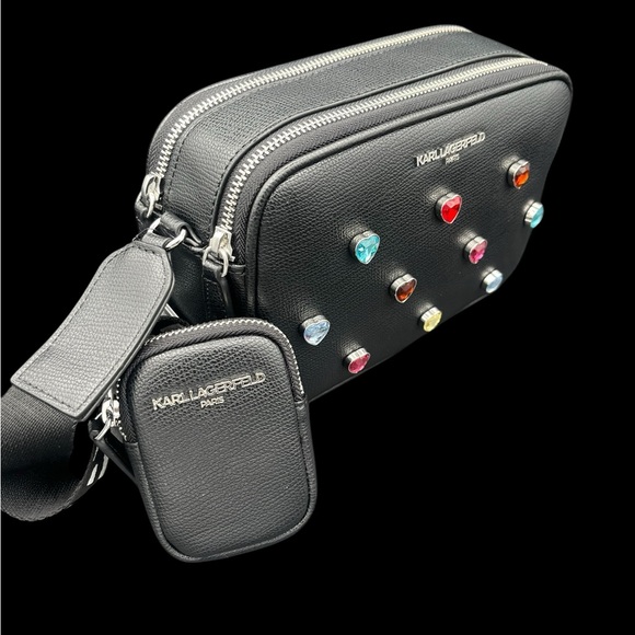 NWT $198 Karl Lagerfeld Maybelle Double Zip Leather Crossbody Bag - Picture 3 of 14